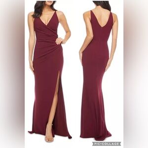 Dress The Population Jordan Ruched Side High Slit Gown Size S